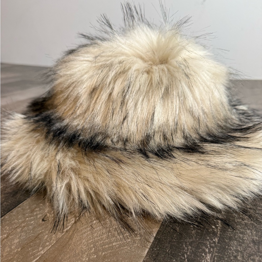 Adrienne Landau Faux Fur Hat Neutral Luxe Winter Glam Statement Piece‎